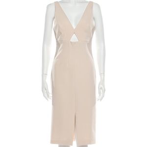 Alice + Olivia Pale Blush Fitted Midi Dress with Cutout and Front Slit